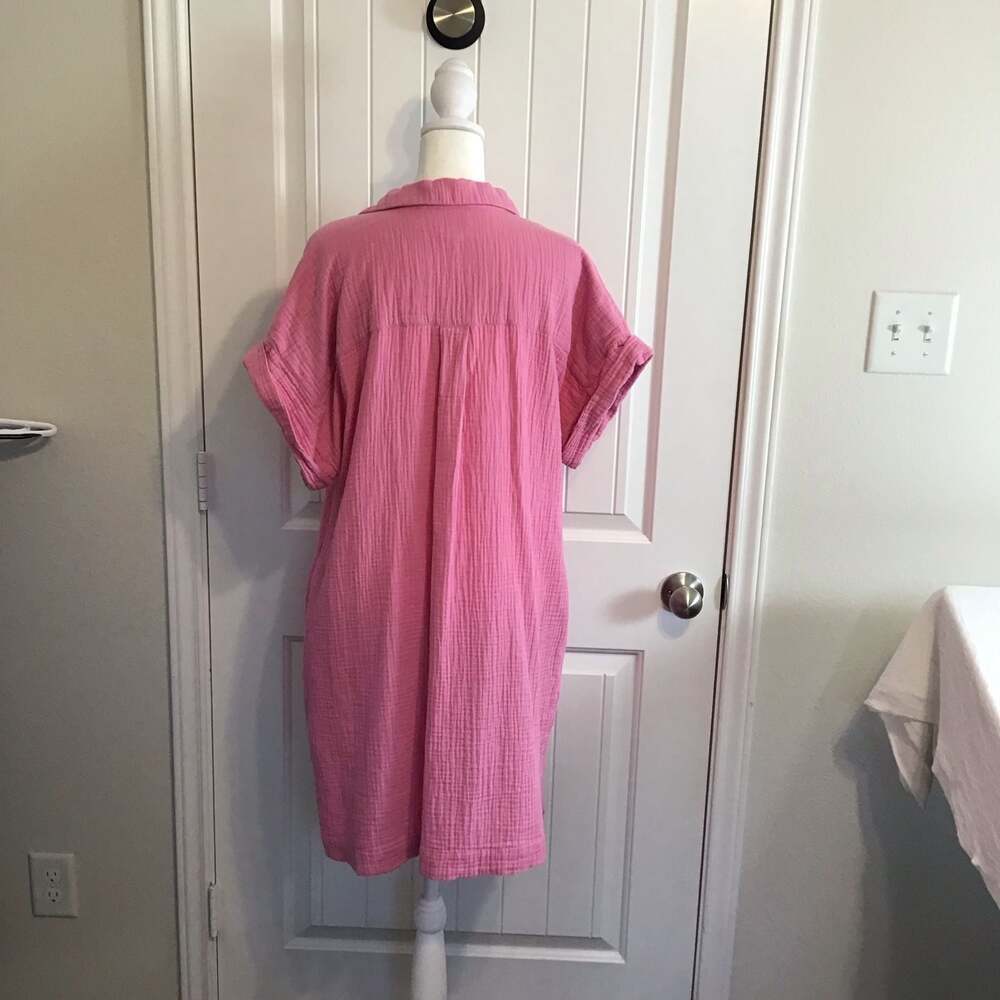 J.Crew Gauze Cotton Popover Dress Festive Pink Large Summer Beach - Picture 4 of 11